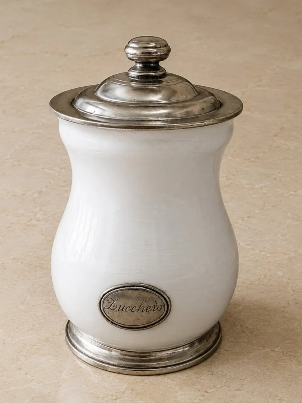 Arte Italica Lucchero White Ceramic Sugar Canister Pewter Lid Made in Italy 9